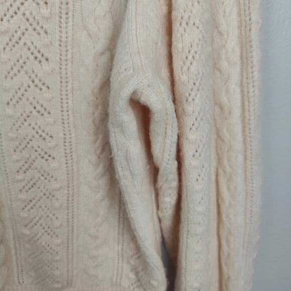 J Crew Pointelle Cable-knit Crewneck Sweater Womens Medium Cream Wool Cottage - Picture 3 of 8